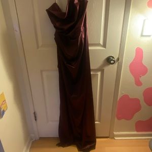 Long Maroon Prom style strapless dress